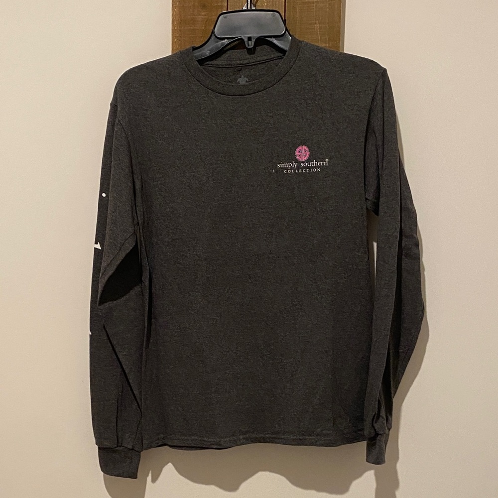 Simply Southern Charcoal Long Sleeve Tee with Pink Logo